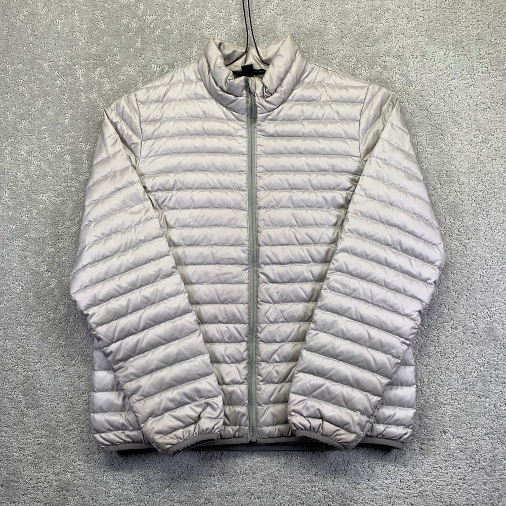 Eddie Bauer Womens Down Jacket Medium EB700 Fill Power Light Grey Puffer Outdoor